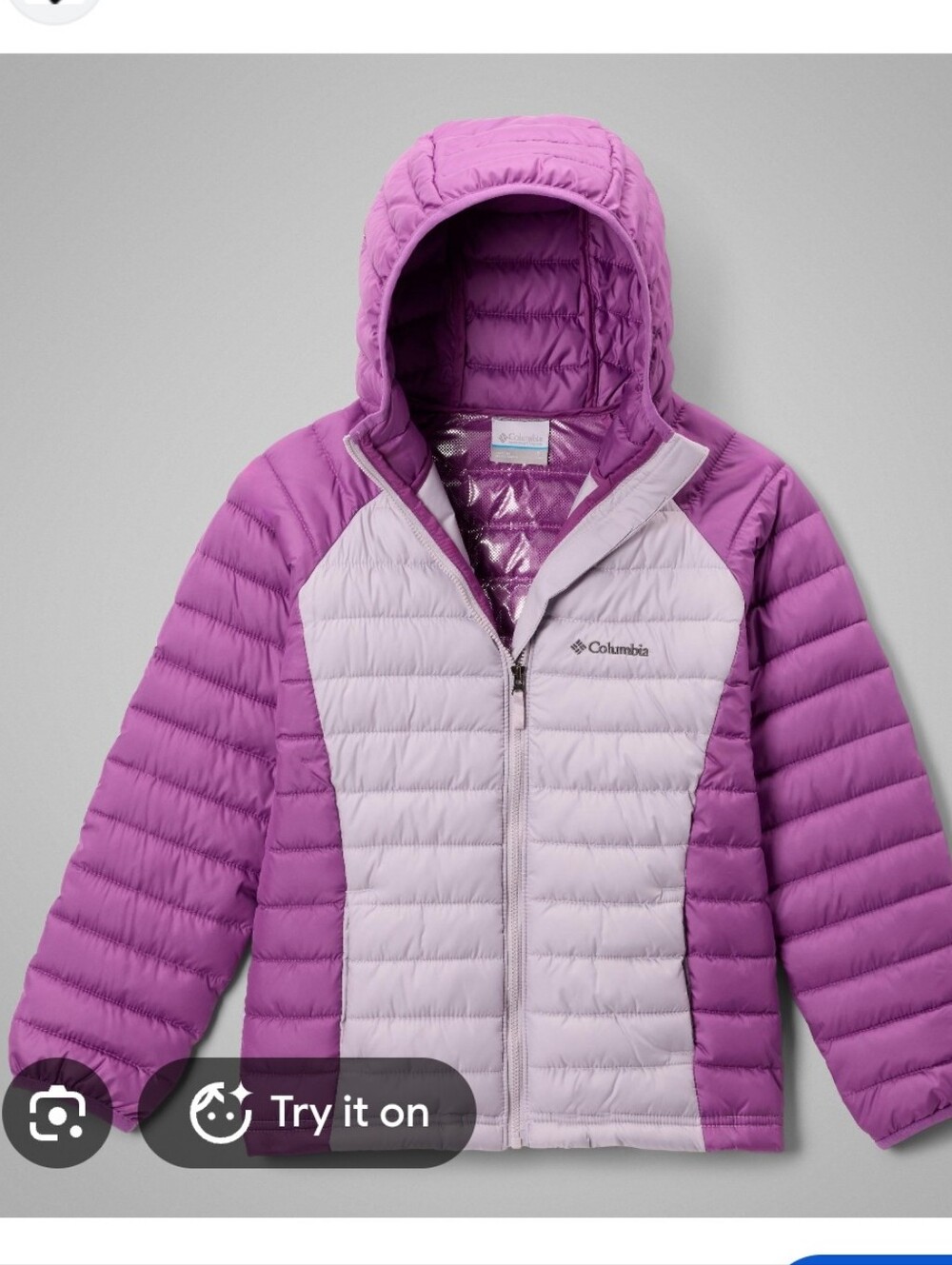 Columbia Girls Powder Lite II Colorblock Onmiheat Hooded Jacket Size 6/6X